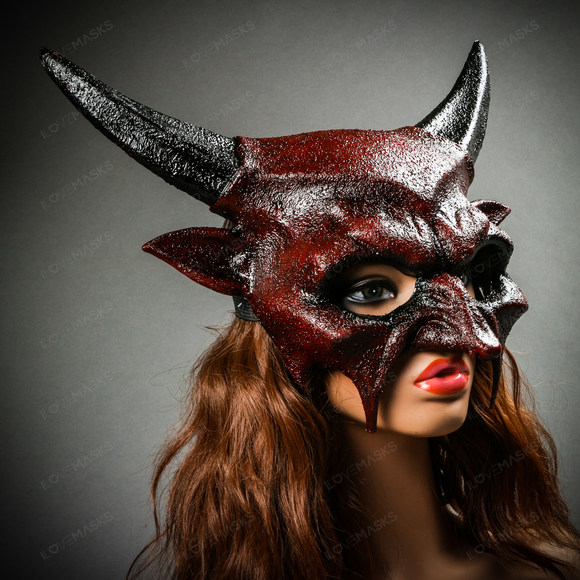 Demon Sharp Black Horn Devil Masquerade Mask - Bloody Red - Picture 8 of 8